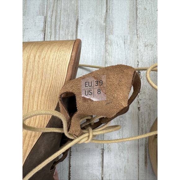 MUSSE & CLOUD Boho Nubuck Leather Lace Up Wooden Platform Wedge Sandals 39/8 - Picture 11 of 12